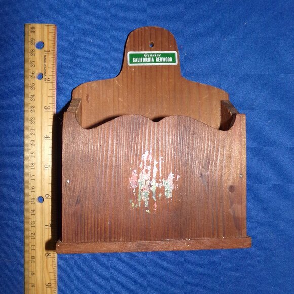 Vintage Authentic California Redwood Napkin Holder Note Box - Picture 7 of 8